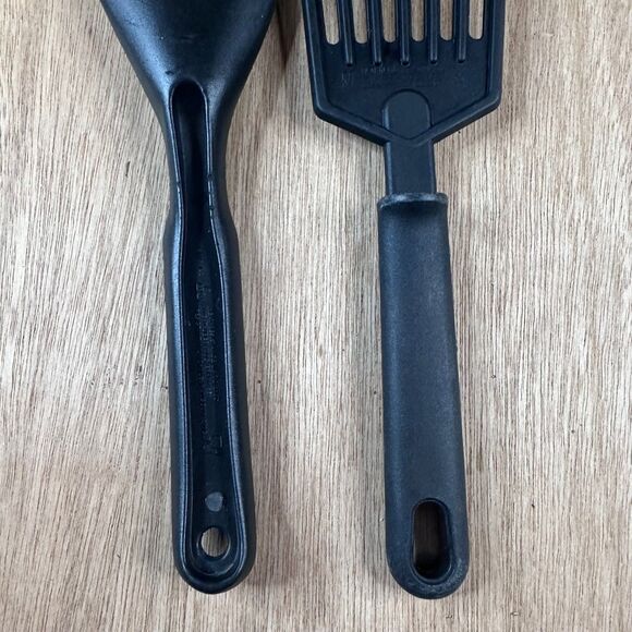 Lot of 2 Black Slotted Spatulas Turner Set Nylon Plastic Kitchen Utensils - Picture 3 of 3
